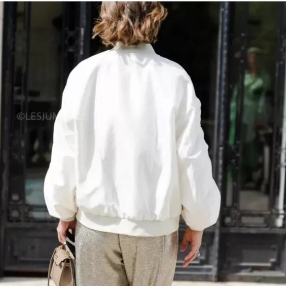 New Zara Longline Patch Pockets Oyster White Bomber Jacket Blogger Fav Small - Picture 10 of 17